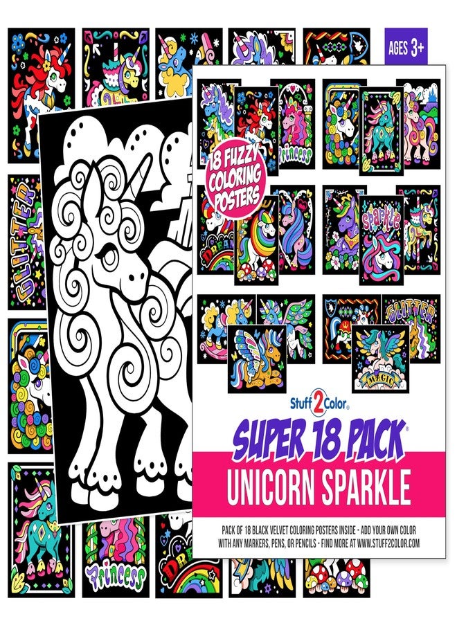 ستاف 2 كلر مجموعة رائعة من 18 ملصق تلوين مخملي ناعم (إصدار يونيكورن سباركل) - متعة تلوين كبيرة للأطفال، الأولاد، البنات، المراهقين والبالغين، مثالية لوقت العائلة، والفنون والحرف اليدوية، والسفر والفصول الدراسية - Image 1